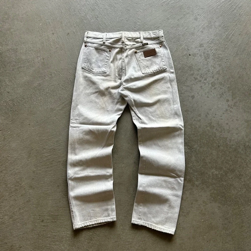 Vintage 70s Wrangler Jeans Size 34x32 Blue Light Wash Denim Straight Leg Western